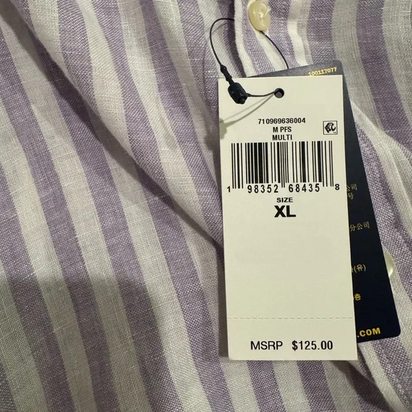 NEW Polo Ralph Lauren Striped Button Shirt Men XL Linen Light Purple/ White NWT - Picture 8 of 11
